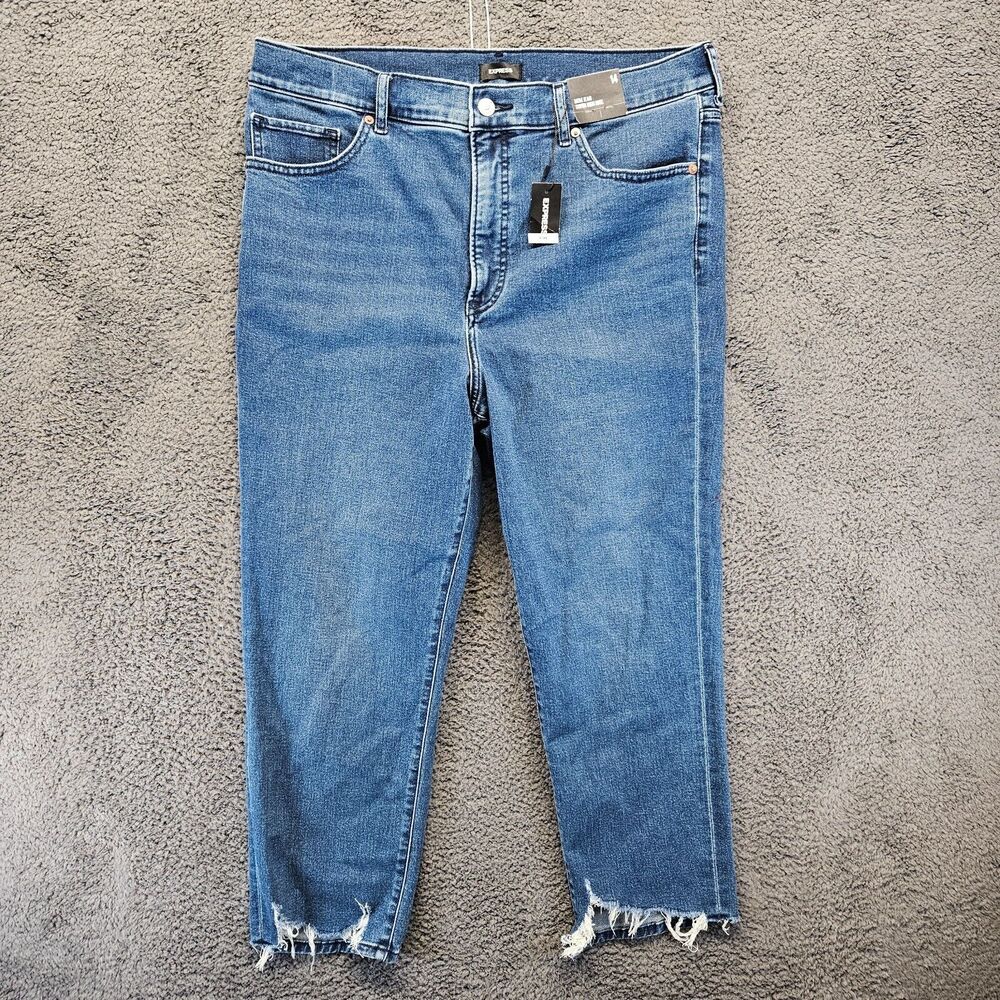 Express Mom Jean Womens Size 14 Blue Denim Super High Rise Distressed